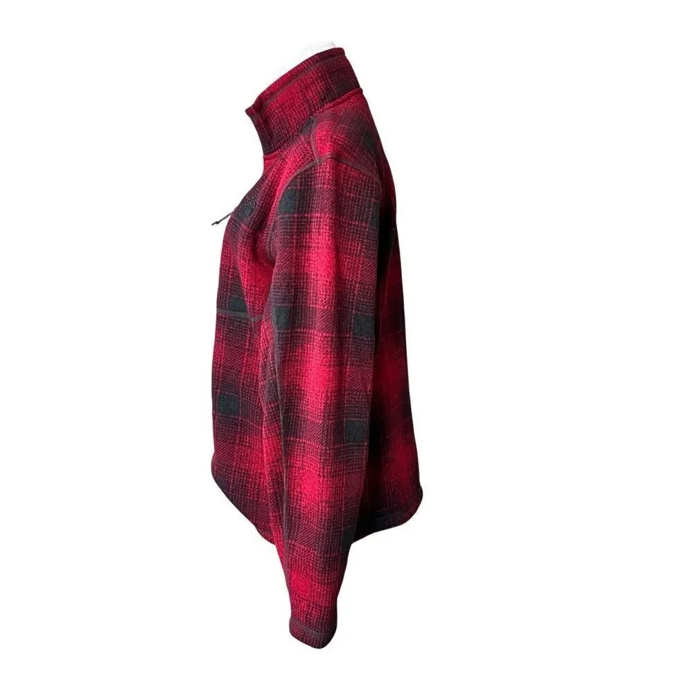 The North Face Novelty Gordon Lyons Fleece‎ Quarter Zip Red Plaid Pullover SMALL